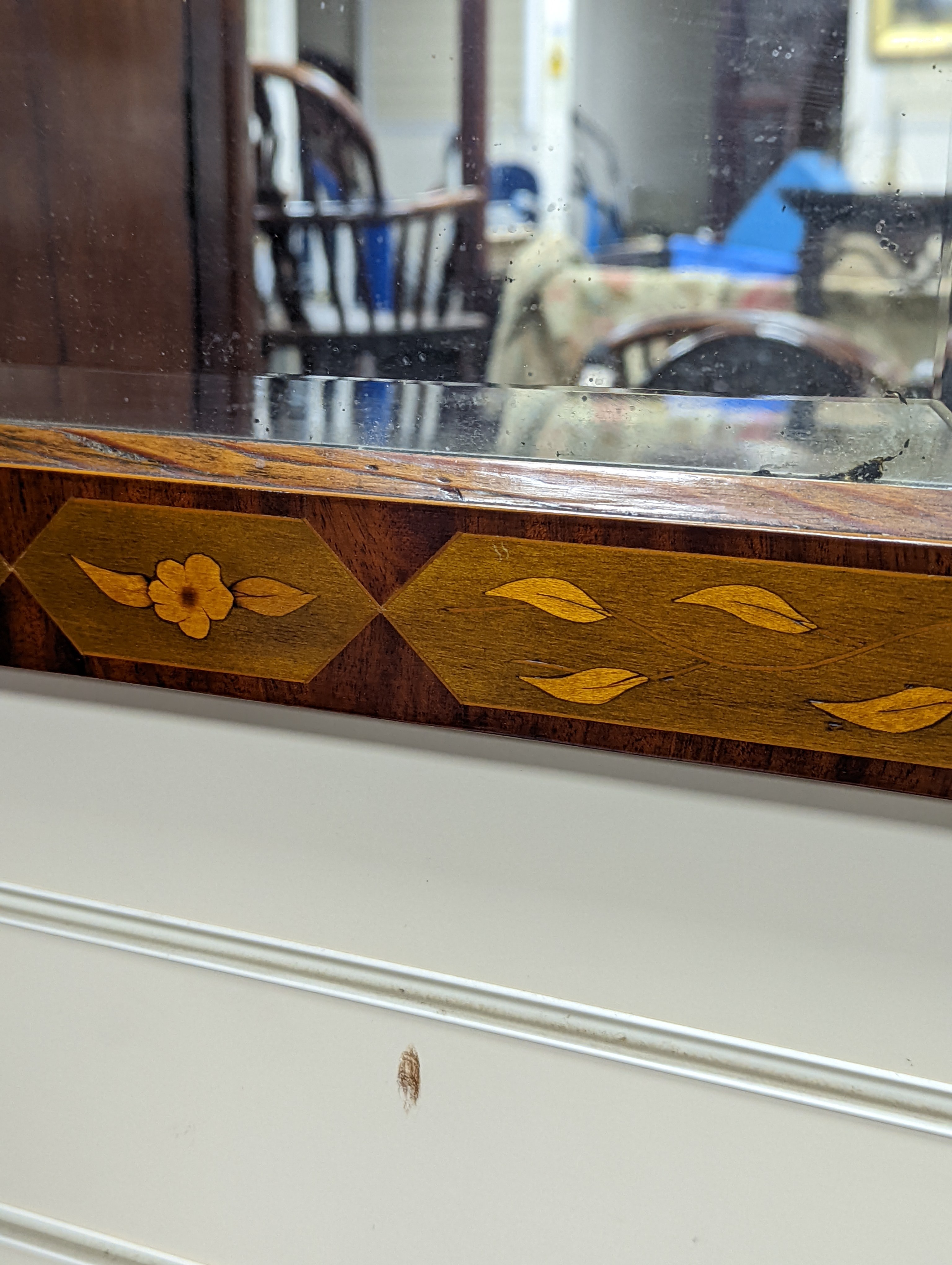 A Dutch floral rectangular marquetry and mahogany mirror, width 50cm, height 62cm